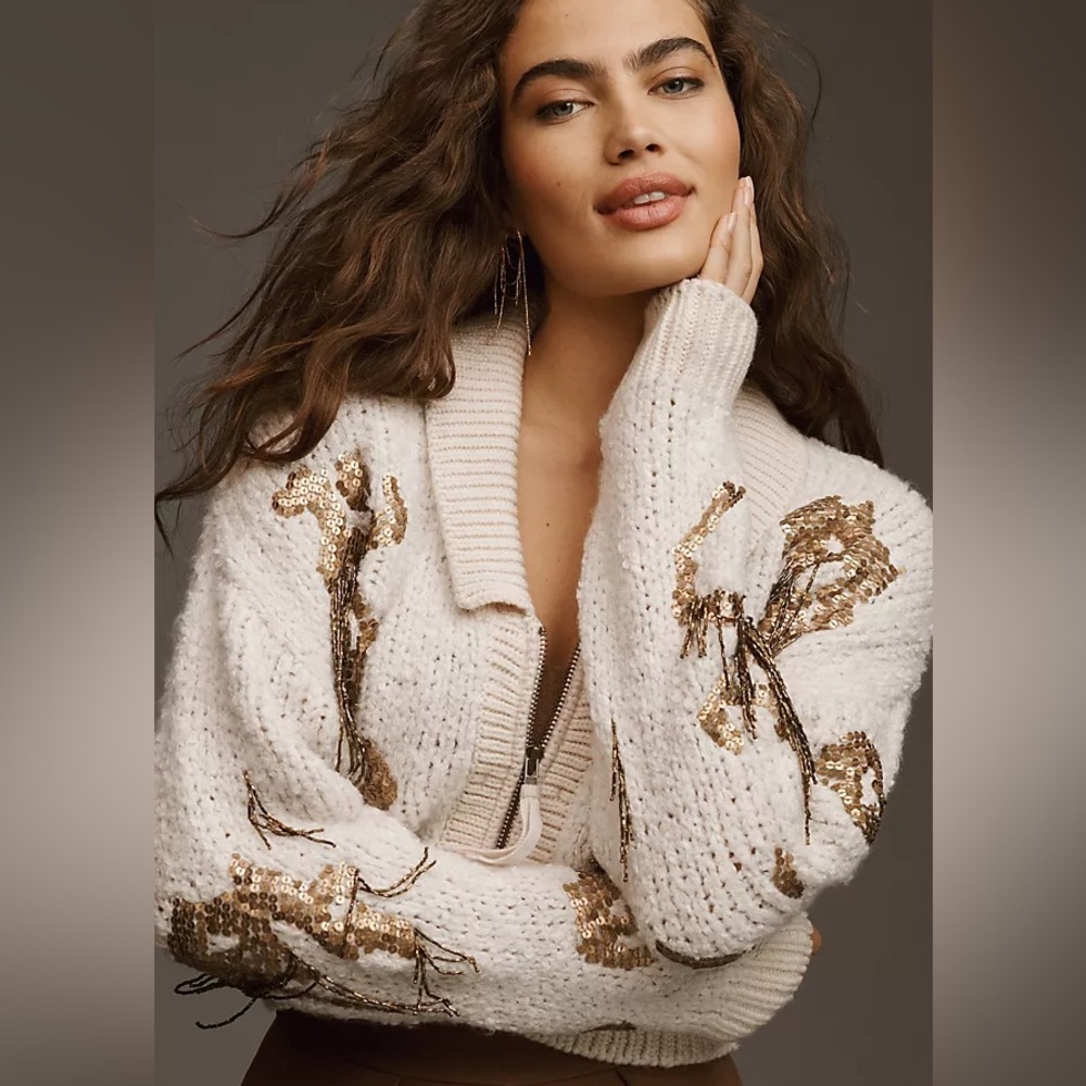 — SOLD — NWT Anthropologie Sequin Cropped Cardigan Sweater